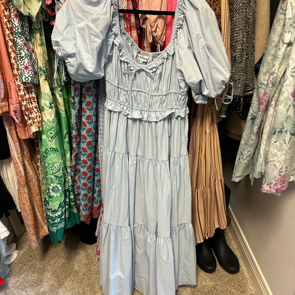 Light Blue Puff Sleeve Dress